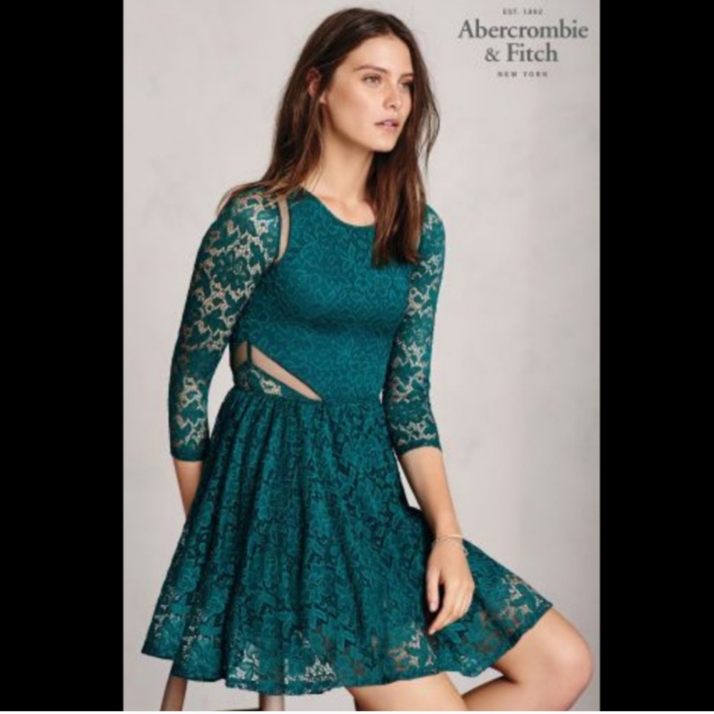 Abercrombie & Fitch Green Lace Dress 3/4 Sleeve S